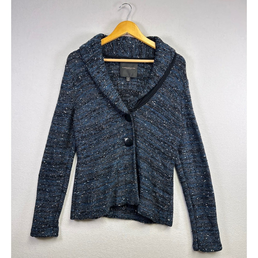 Classiques Entier Atelier Womens Blue Textured Knit Wool Cardigan Sweater M‎